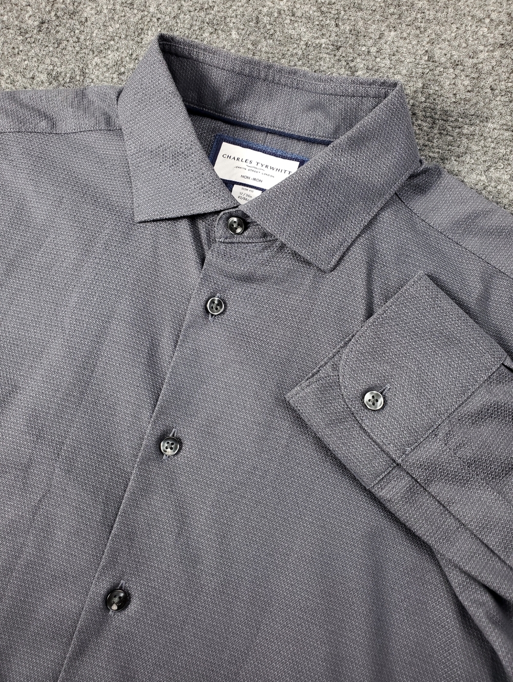 Charles Tyrwhitt Dress Shirt 17 34 Non Iron Slim Fit Micro Check Formal Gray
